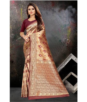 Gazal Fashions Banarasi Silk Self Design Saree With Unstitched Blouse Piece ( Maroon )