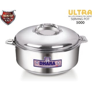 Dhara Stainless Steel Ultra 5000 Stainless Steel Casserole, 4600ml, Silver  Ideal For Chapatti  Roti  Curd Maker  Ea