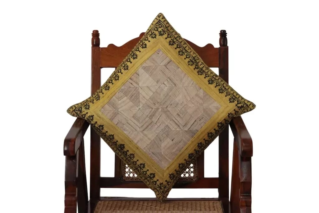 Tisser Ghiccha (Tussar) Silk Cushion Cover With Hand Block Print