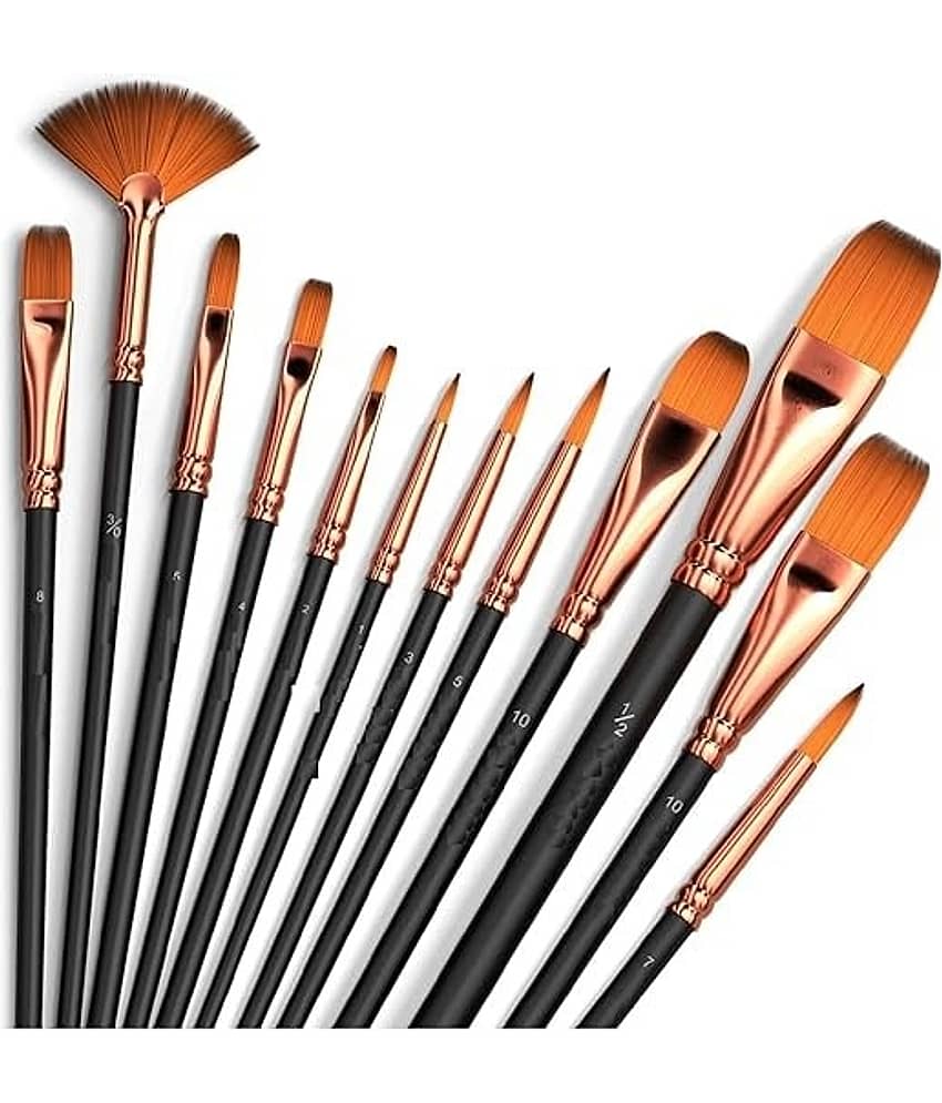 FREEDY Craft Painting Brushes Set of 12 Professional Round Pointed Tip Nylon Hair Artist Acrylic Paint Brush for Acrylic/Watercolor/Oil Painting