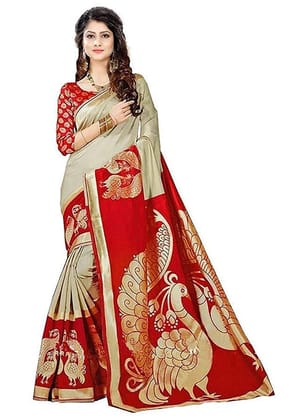 Generic Women's Khadi Silk Saree with Blouse (Multicolor, 5 - 6 Mtrs)