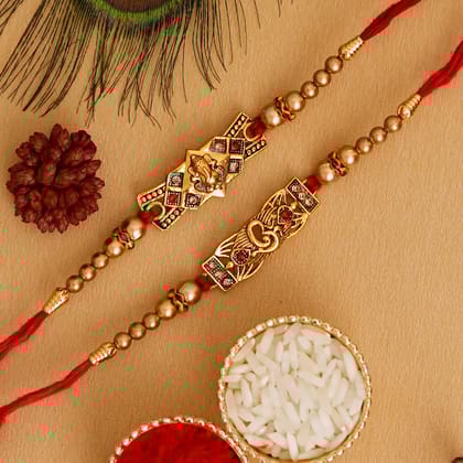 Pack of 2 Designer Rakhis and Roli Chawal Pack