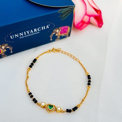 92.5 Sterling Silver Minimalist Heart Mangalsutra Bracelet-Gold