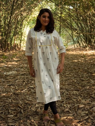 Printed Pure Cotton V-Neck A-Line Kurta-L
