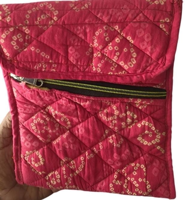 KALANKARI Red Handcrafted Cotton Sling Bag with Zipper Closure and Intricate Floral Embroidery