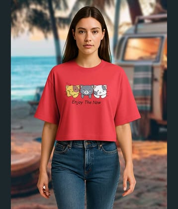 HELLCAT Mulitcolor Trendy Printed Oversized Crop T-Shirt for Women | Pack of 1 T-Shirt_Red8