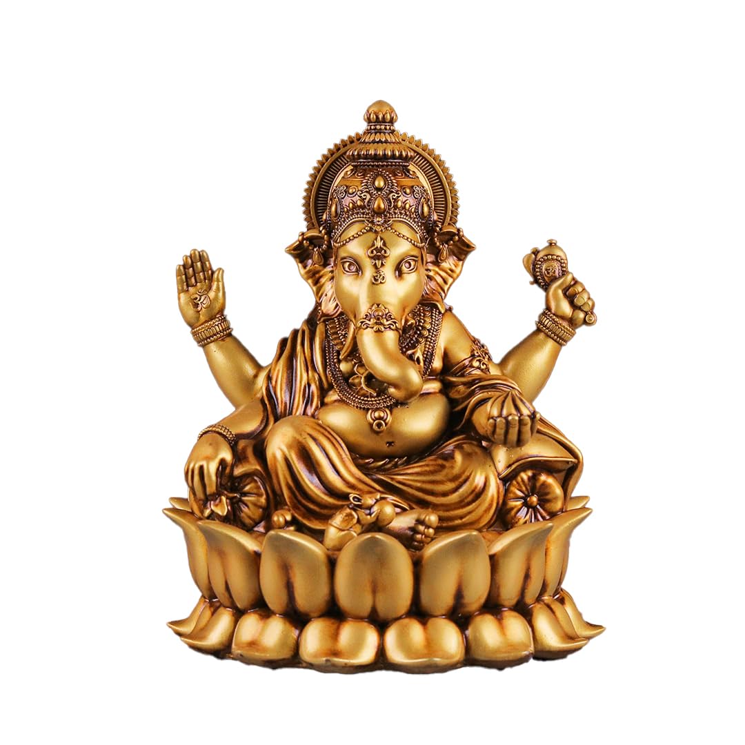 Artarium Lord Ganesha Idol Beautifully Handcrafted Ganpati Ji Murti Gajanan Statue Shri Ganesh with Lotus Ganpati Bappa for Car Dashboard Pooja Room Temple Home Decor Gift Item (Lotus Ganesha 4 inch)