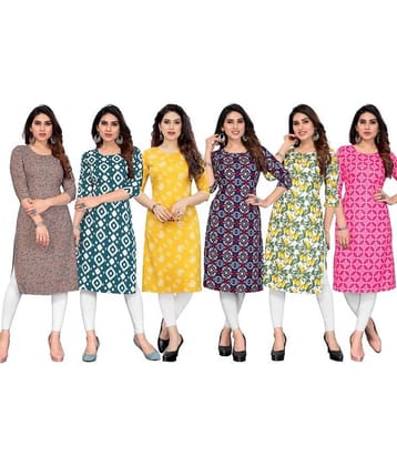 KETAKI FASHION Crepe Printed Straight Women's Kurti - Multicoloured ( Pack of 6 )