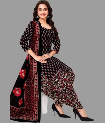 SIMMU Women Cotton Printed Straight Kurti With Patiala Salwar ( Black )