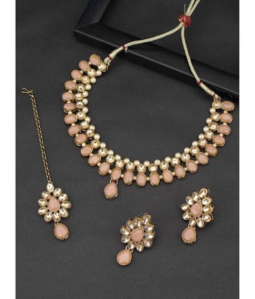 Sukkhi Alloy Peach Traditional Necklaces Set Choker