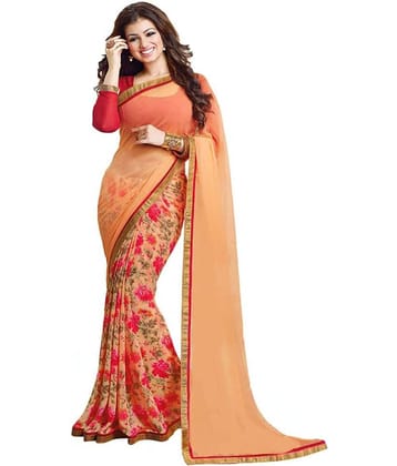 Gazal Fashions Chiffon Printed Saree With Unstitched Blouse Piece ( Multicolor )
