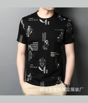 FABRIPPLE Polyester Regular Fit Printed Half Sleeves Men's Round T-Shirt - Black ( Pack of 1 )