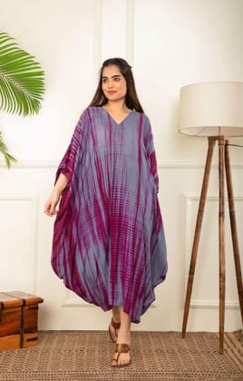 Rope Tie Dye Cowl Kaftan-S / Wine/Grey
