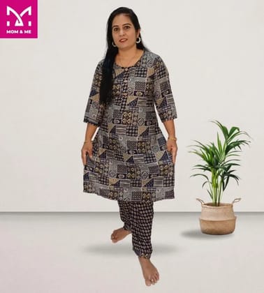 Mom And Me Navy Blue Cotton Kurta Co-Ord Set (L) | Premium Geometric Print | Casual Wear Mom And Me Navy Blue Cotton Kurta Co-Ord Set (L) | Premium Geometric Print | Casual Wear