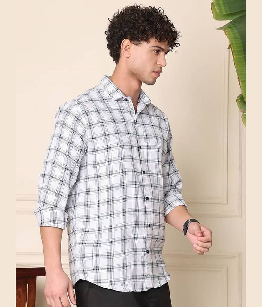 IQIVLI Cotton Blend Regular Fit Checks Full Sleeves Men's Casual Shirt - White ( Pack of 1 )