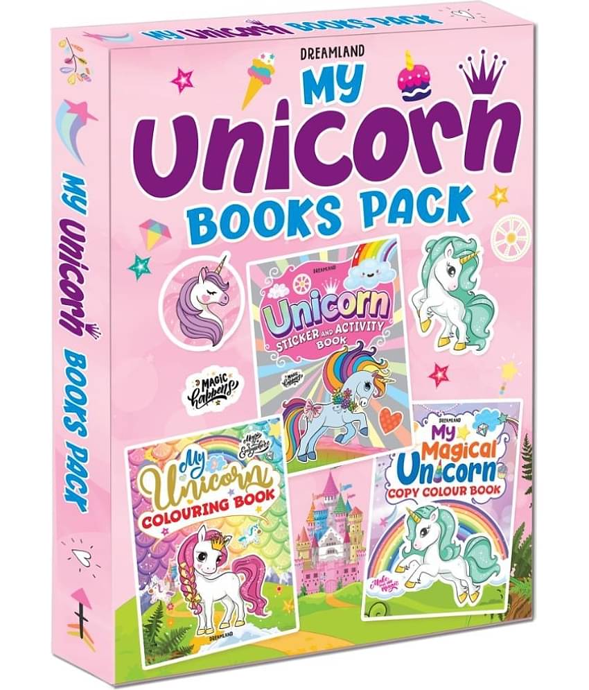My Unicorn Books Pack - Unicorn Sticker and Activity Book, Copy Colour and Colouring Books