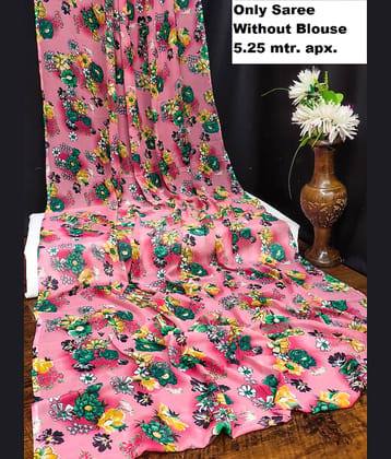 Kanooda Prints Georgette Printed Regular Saree Without Blouse Piece ( Pink )