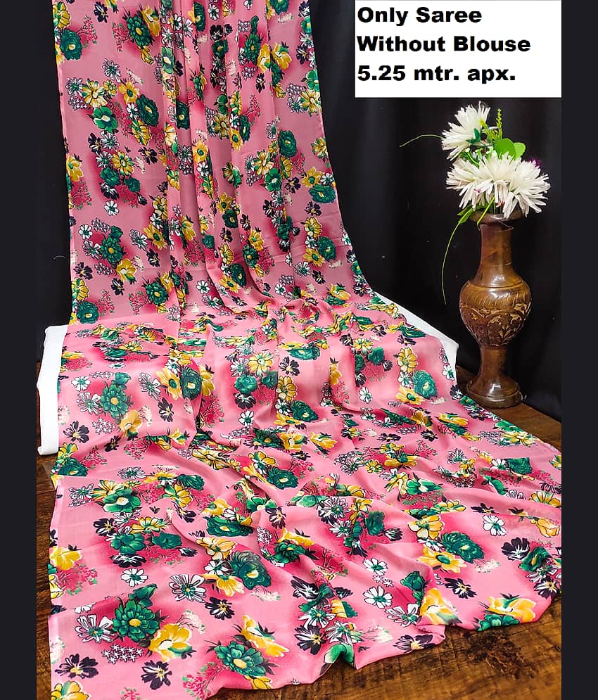 Kanooda Prints Georgette Printed Regular Saree Without Blouse Piece ( Pink )