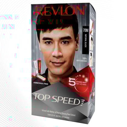 Revlon Top Speed Hair Color Man, Natural Black 70M With Free Outrageous Conditioner, 190Ml