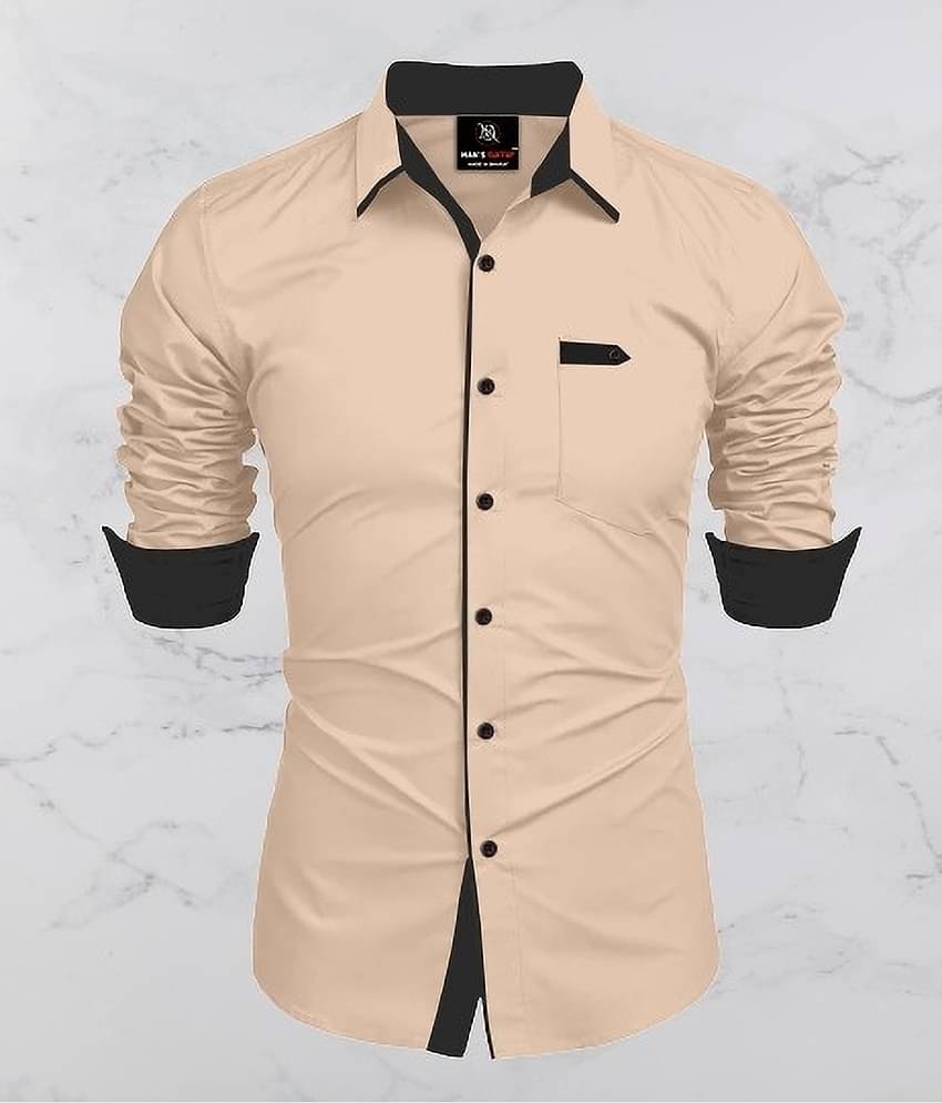 MAN'S SUITUP Cotton Blend Regular Fit Solids Full Sleeves Men's Casual Shirt - Beige ( Pack of 1 )