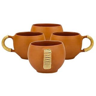 Rare Planet Hand made Traditional Beautiful Design Terracotta Chai  Tea Cup Set for Home (Set of 4)