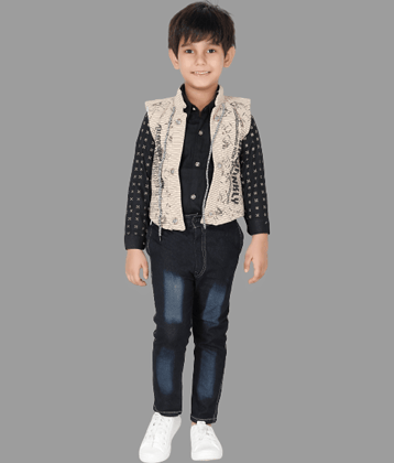 DKGF Fashion Pack of 1 Boys Cotton Blend Shirt & Jeans Set ( Light Grey )