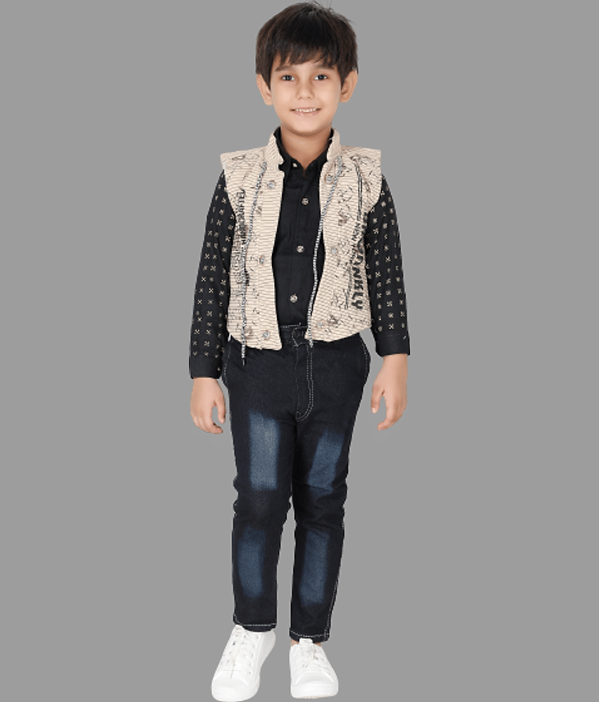 DKGF Fashion Pack of 1 Boys Cotton Blend Shirt & Jeans Set ( Light Grey )