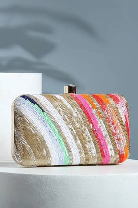 Multi-Colored Silk Sequins Work Box Clutch