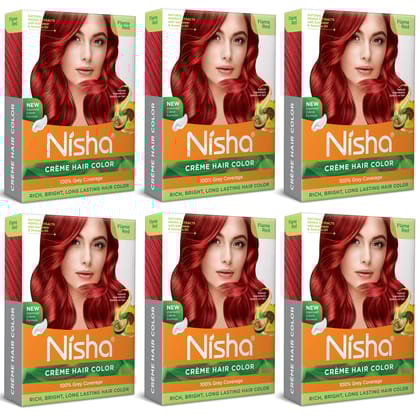 Nisha Creme Hair Color Flame Red 40g Pack of 6, Permanent Hair Color for Women Men, 100% Grey Coverage