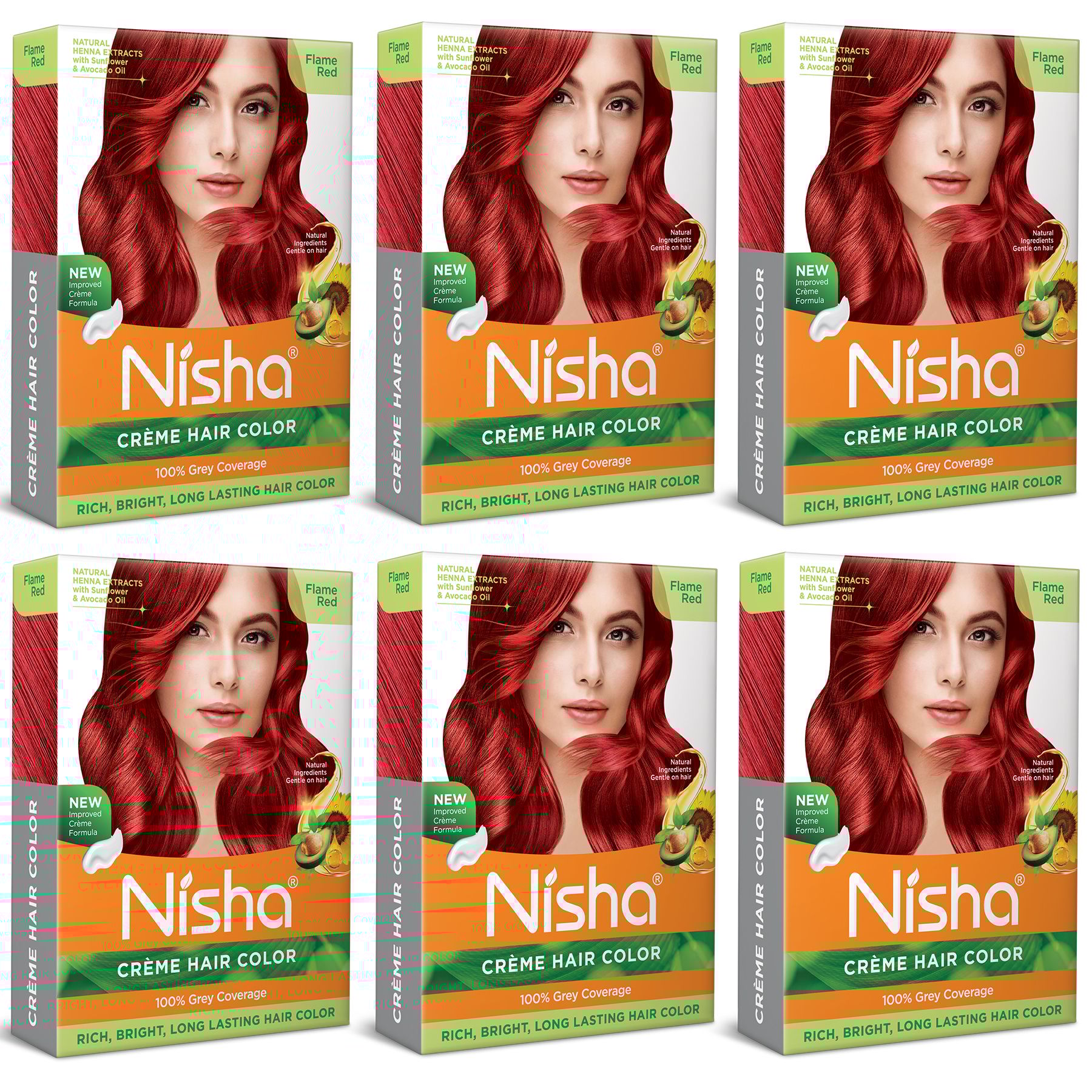 Nisha Creme Hair Color Flame Red 40g Pack of 6, Permanent Hair Color for Women Men, 100% Grey Coverage