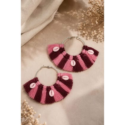 PINK MAROON MACRAMร TASSEL EARRINGS PINK MAROON MACRAMร TASSEL EARRINGS