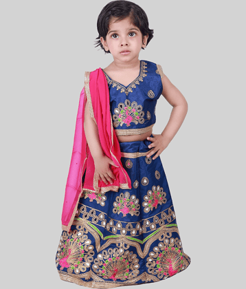 Kidzee Kingdom Cotton Lehenga Choli Set For Girls ( Pack of 1 , Blue )