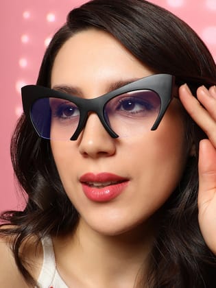 The Abstract Half-Rim Cateye Sunglasses - Onyx Black-Sunglass