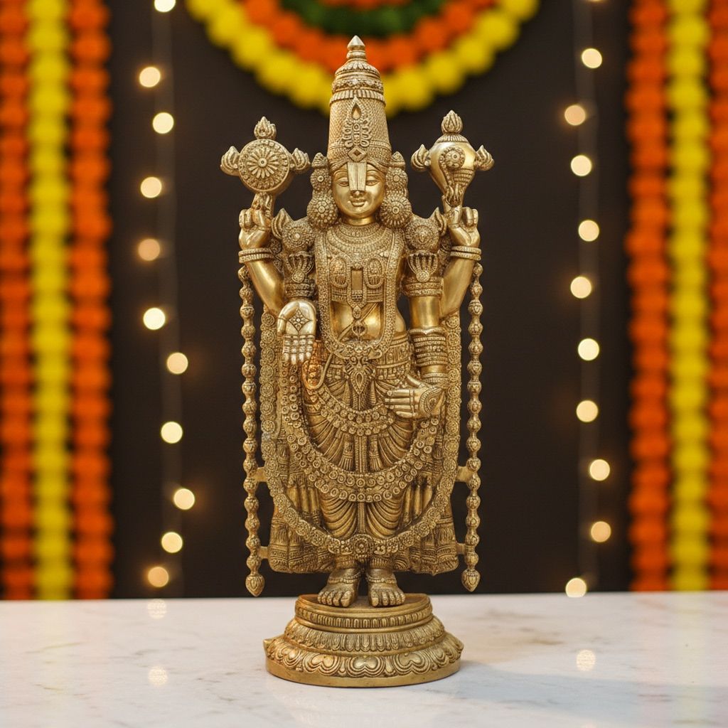 Handcrafted Brass Tirupati Balaji Mandir Murti, Height : 47 Inch (BSMAS1496 A)