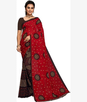 Kanooda Prints Georgette Printed Saree With Unstitched Blouse Piece ( Red )