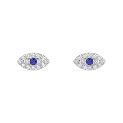 Evil Eye Earring Stud With Zircons-Rhodium plated