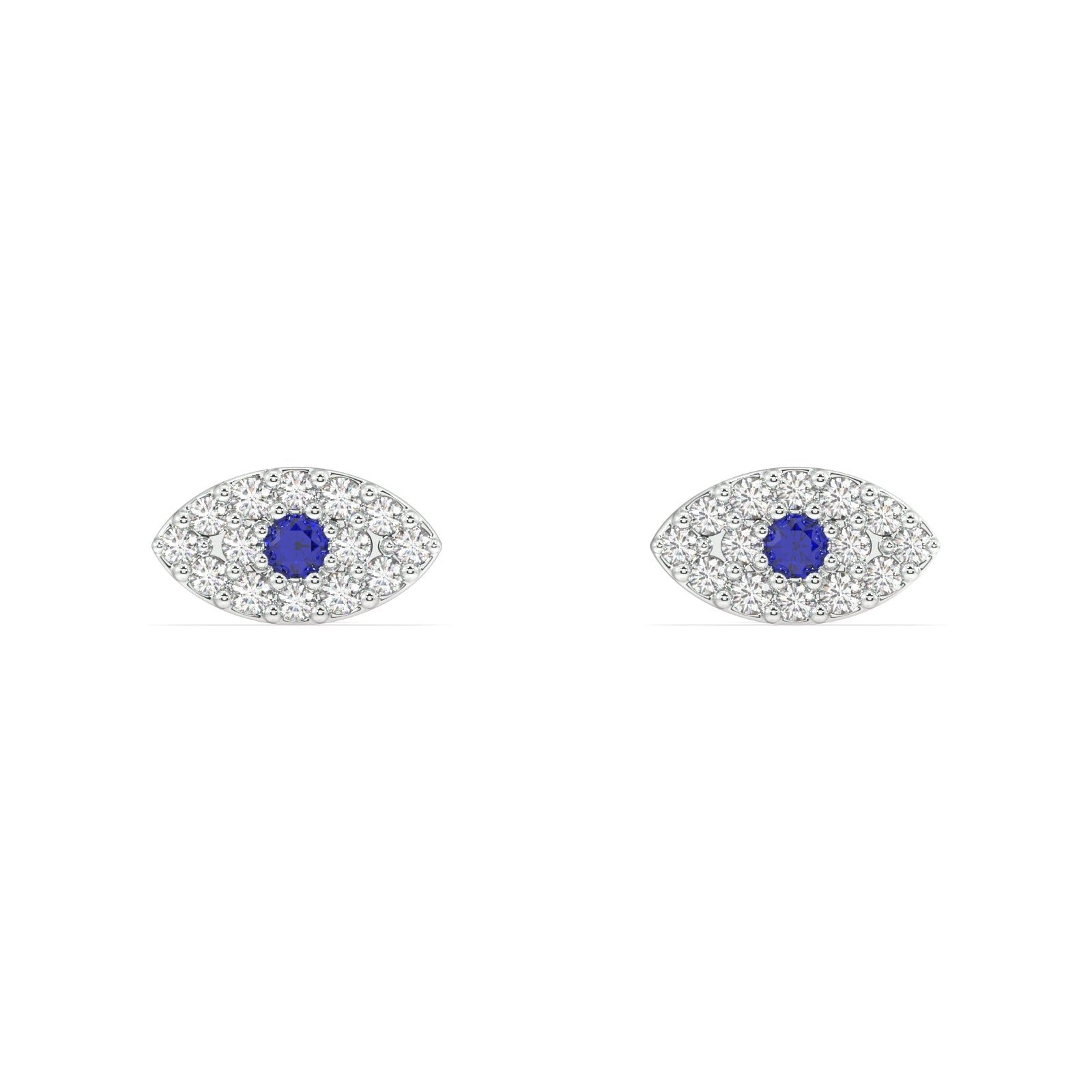 Evil Eye Earring Stud With Zircons-Rhodium plated