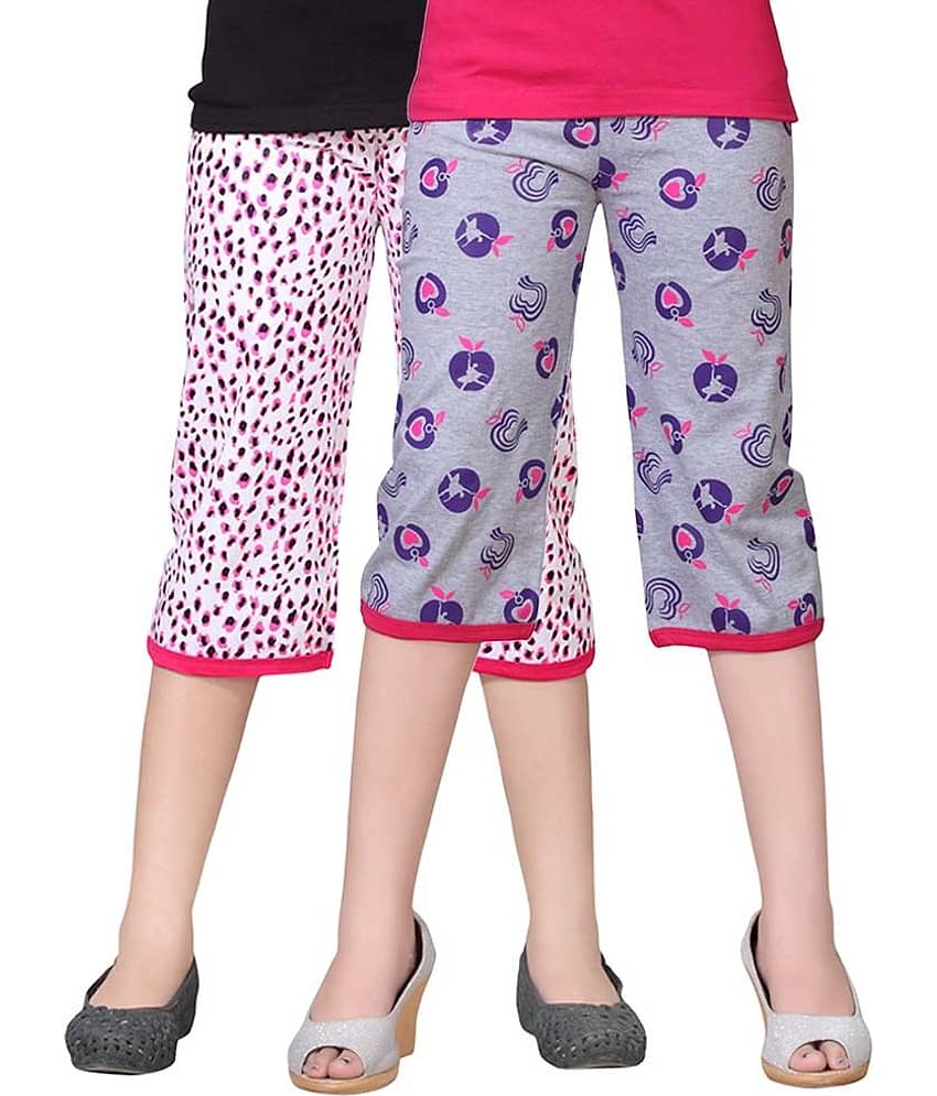 Sini Mini Pack of 2 Girls Cotton Capris ( Multi )