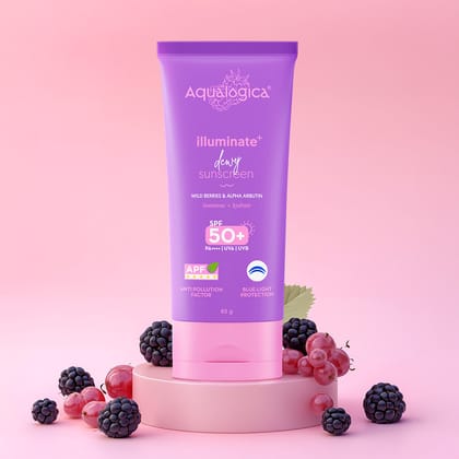 Illuminate+ Dewy Sunscreen SPF 50+ PA++++ with Anti Pollution Factor (APF) | Wild Berries & Alpha Arbutin - 80g