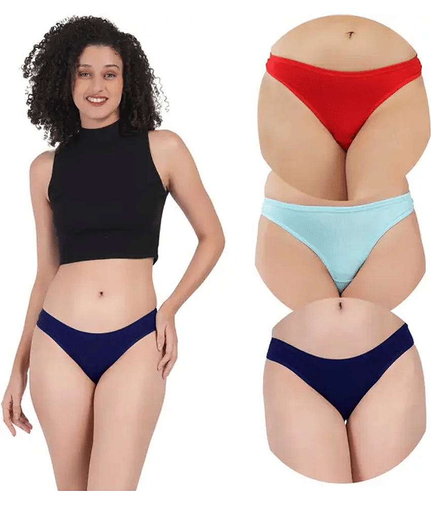 Bebron Cotton Lycra Thongs ( Multicolor , Pack of 3 )