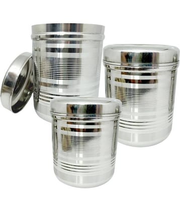 bartan hub - Steel Silver Atta Container ( Set of 3 - 1000 )