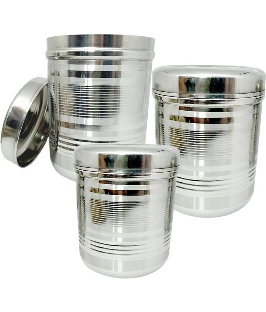 bartan hub - Steel Silver Atta Container ( Set of 3 - 1000 )