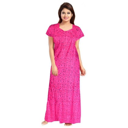 Women's Cotton Printed Maxi Nighty Size L (Pink)