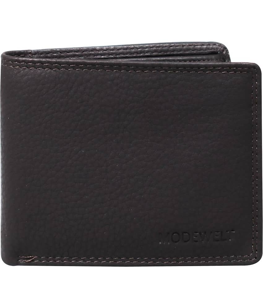 MODEWELT Black Leather Men's Two Fold Wallet ( Pack of 1 )