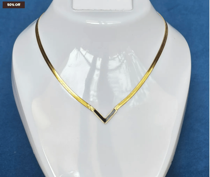 Anti Tarnish Stainless Steel Necklace - Black V Design