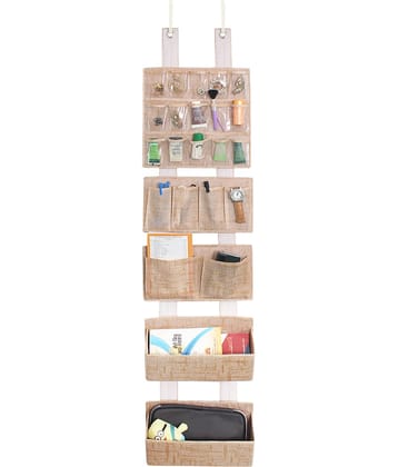 PrettyKrafts Multipurpose Strong velcro Wall Holder Storage Box, Shelf Saving Organiser for Storage Bedroom, Living Room Wall Pouch, Over The Door Organizer,(Pack of 1) JuteBrown