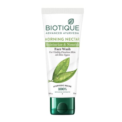 Biotique Morning Nectar Moisturize & Nourish Face Wash For Visibly Flawless Skin All Skin Types, 50Ml