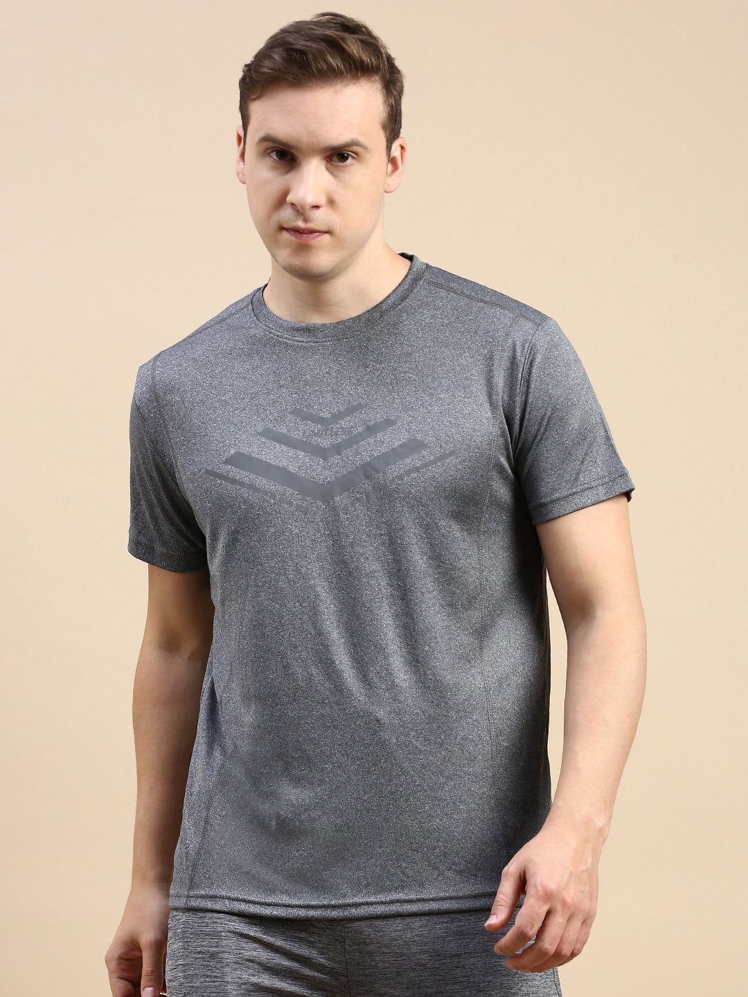 Classic Polo Men's Round Neck Polyster Dark Grey Slim Fit Active Wear T-Shirt