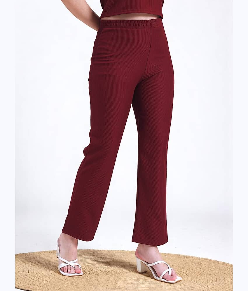Leewan Pack of 1 Cotton Straight Women's Casual Pants ( Maroon )