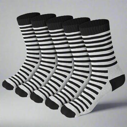 Bamboo Kids Crew Socks (Stripes) - 5 Pairs-Age 6-8 Years / Black | Black | Black | Black | Black